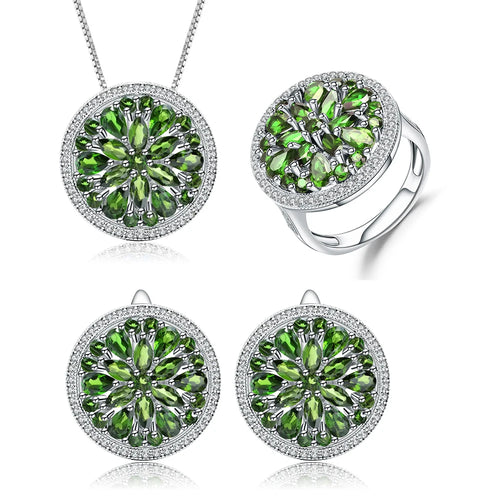 A3208 Abiding Luxury Ice Out Cluster Setting Halo Design Natural Stone Garnet Chrome Diopside Topaz S925 Flower Jewelry Sets