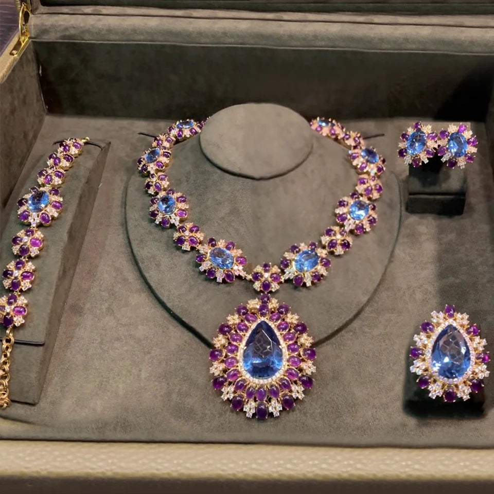 T180D Famous Brand Luxury African Set 4PCS Ruby CZ for Women Wedding Party Zircon Crystal Anniversary Bridal Set Gift Dubai