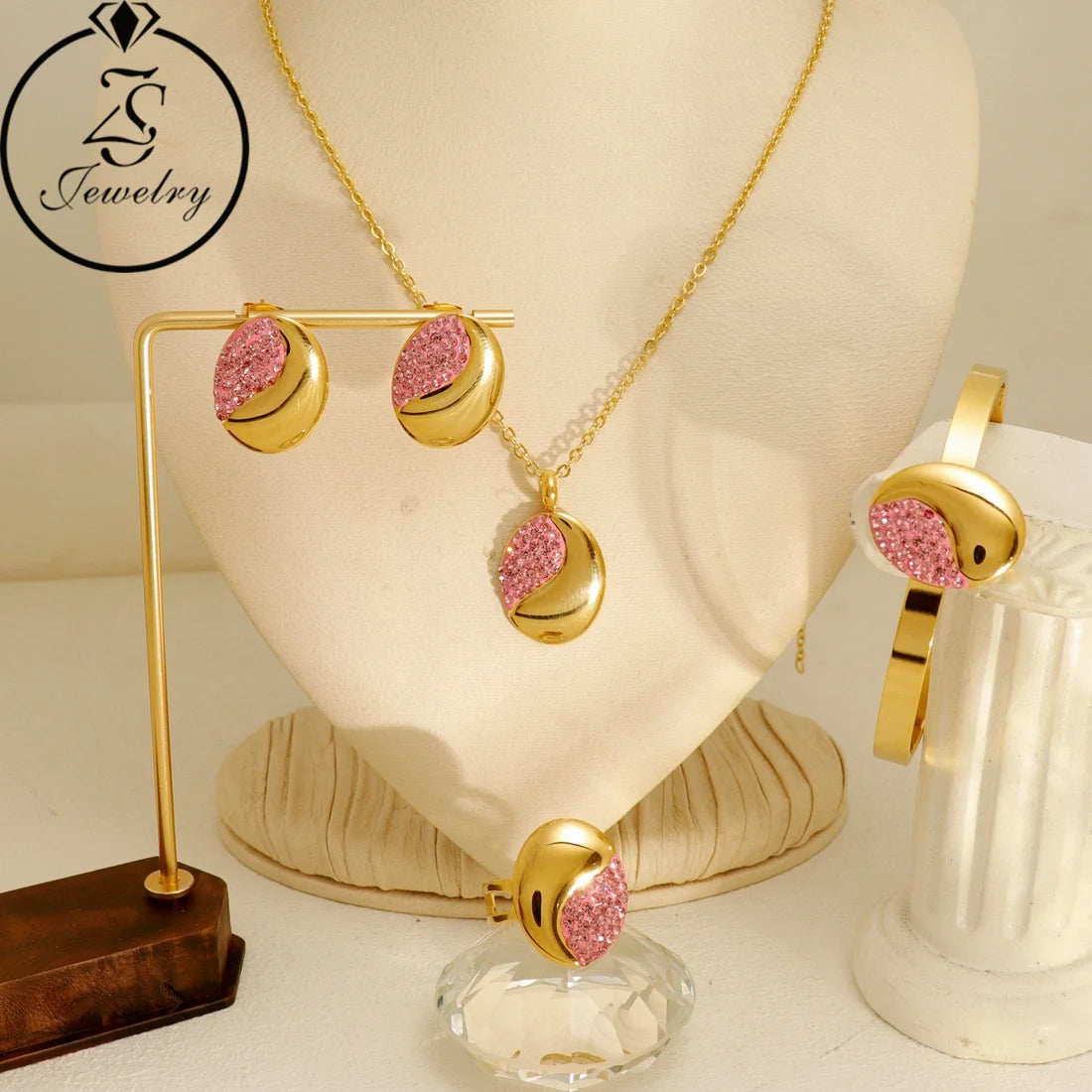 1 Pcs Can Sell Stainless Steel Charm Chain Necklace Bracelet Earrings Ring 4 Pieces Jewelry Set  Fashion Jewelry 4pcs18k