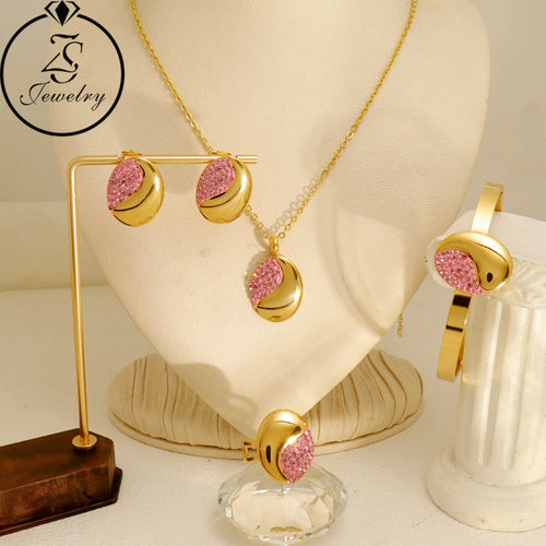 1 Pcs Can Sell Stainless Steel Charm Chain Necklace Bracelet Earrings Ring 4 Pieces Jewelry Set  Fashion Jewelry 4pcs18k