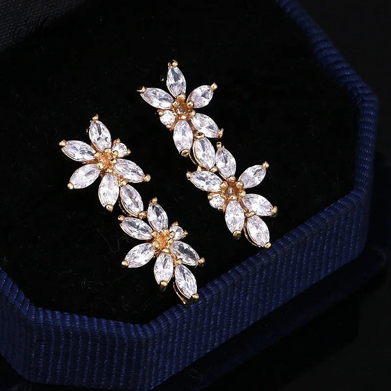Korean Fashion Zirconia Jewelry Set Bridal Wedding Elegant Luxury Flower Diamond Dangle Earrings Choker Necklace Banquet Sets