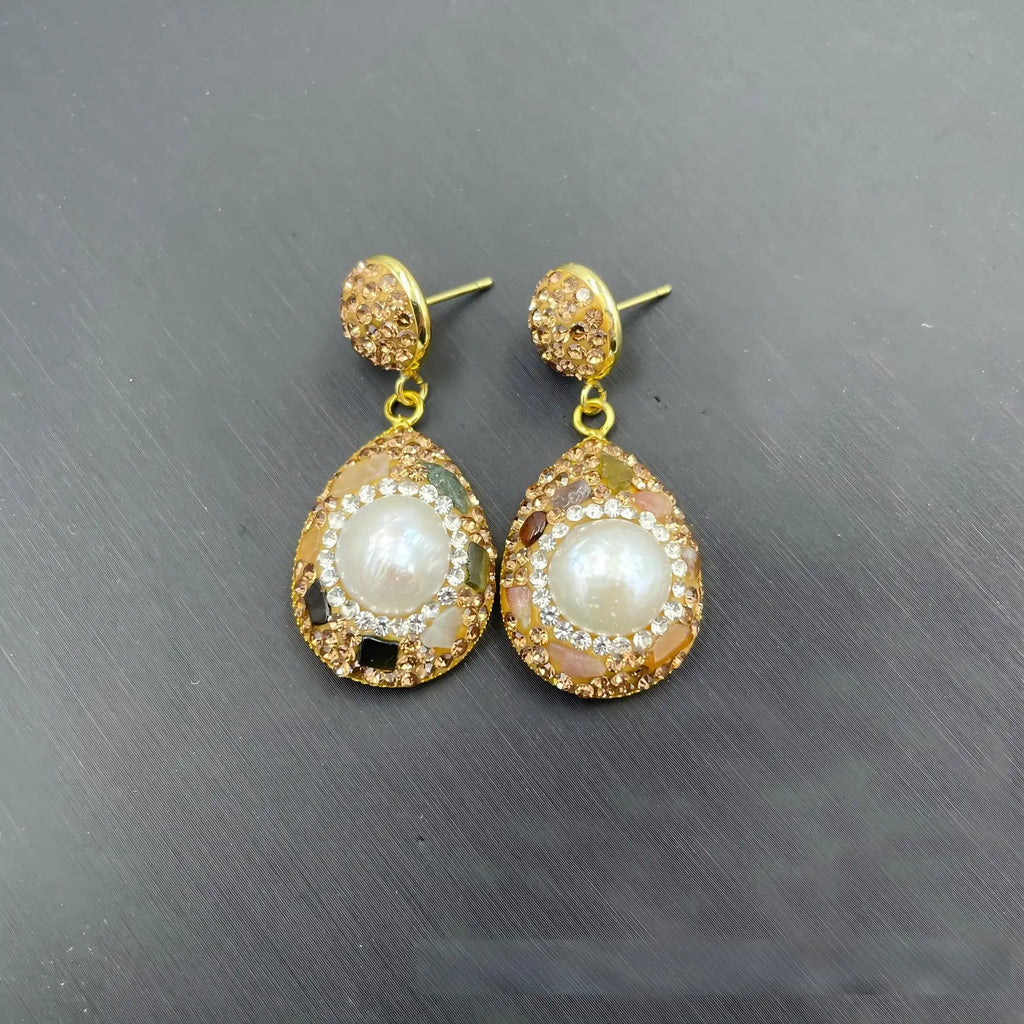Baroque Pearl Necklace, Earrings, Rings 3PCS Per Set Natural Freshwater Shaped Pearl Sweater Chain High-end Handmade Jewelry Set
