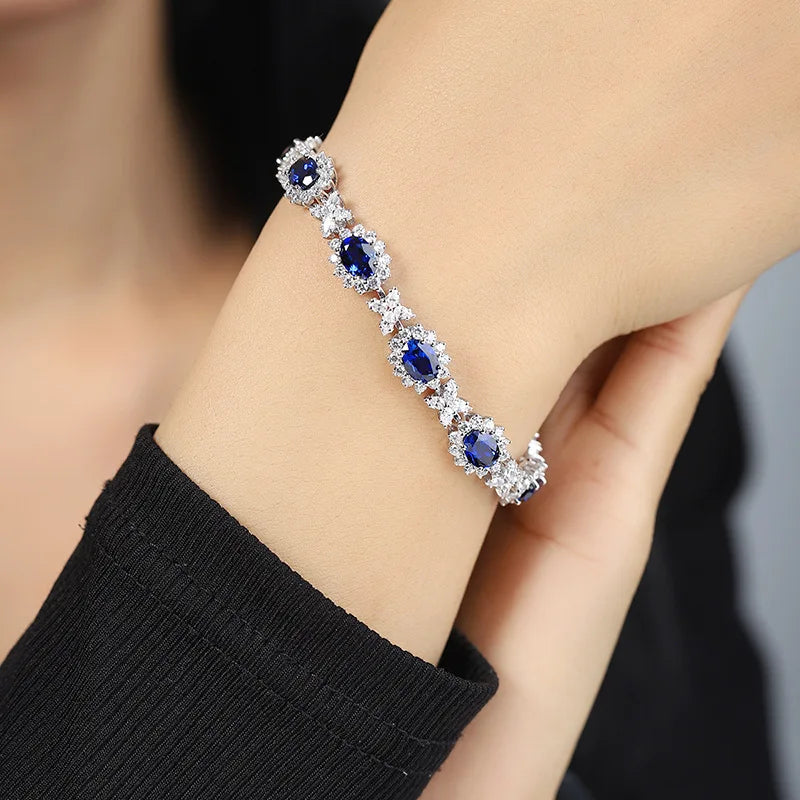 Niche Fashion Natural Sapphire Ruby Iron Link Chain Women's Colorful Gemstone Bracelet-Office/Career Anniversary Gift