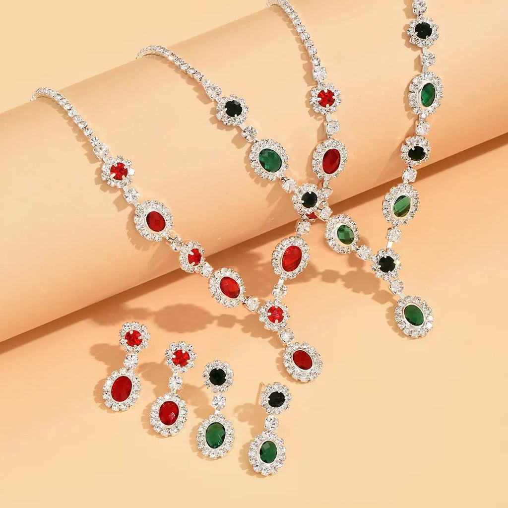 Brand-New High-End Ruby Crystal Necklace Earring Set Light Luxury Original Design Weddings Parties Engagements Gift Idea Brass