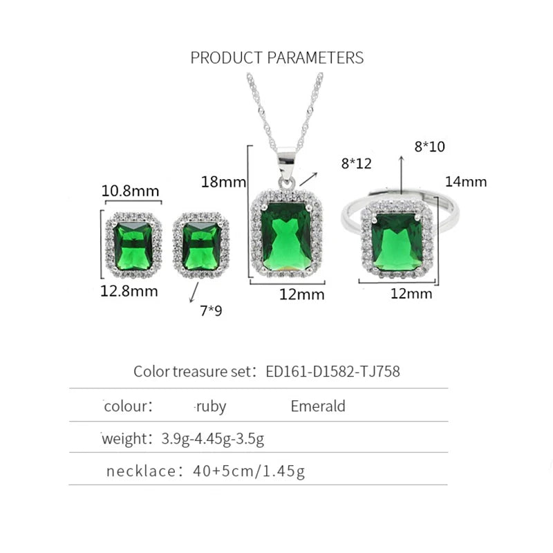 Sterling Silver 925 Wedding Stud Earrings Ring Necklace Inlaid Tourmaline Gem Jewelry Nigerian Wedding Jewelry Set Flowers