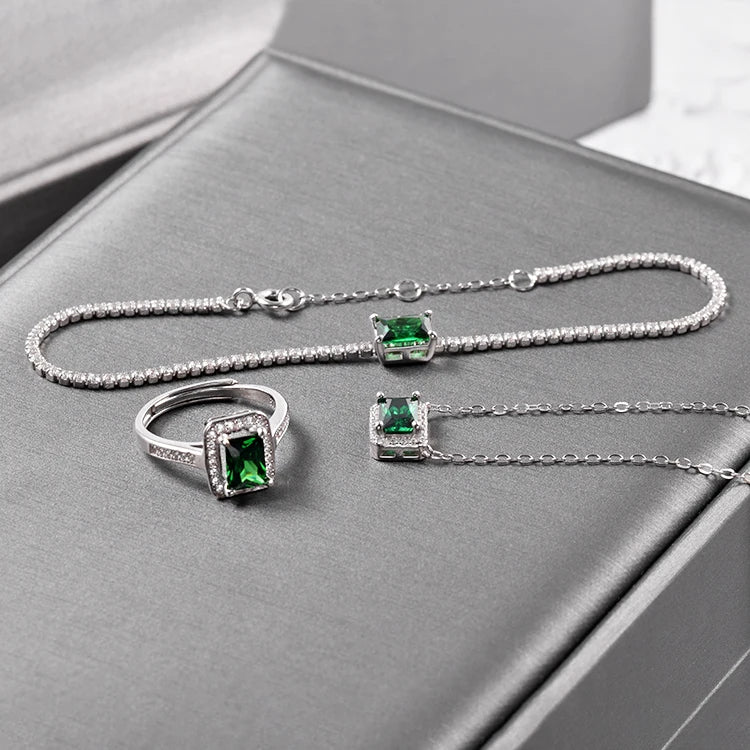 Wholesale Luxurious Jewelry Set Green Emerald 925 Jewelry Set Wedding Jewelry Set Bridal for Women