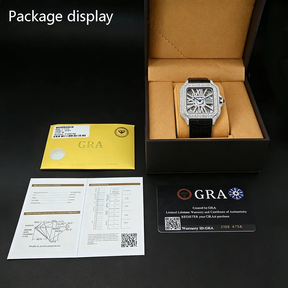 Iced Out Bustdown VVS Moissanite Men Hip Hop Watch Sapphire Crystal Ronda Quartz Movement Pass Diamond Tester Skeleton Watch