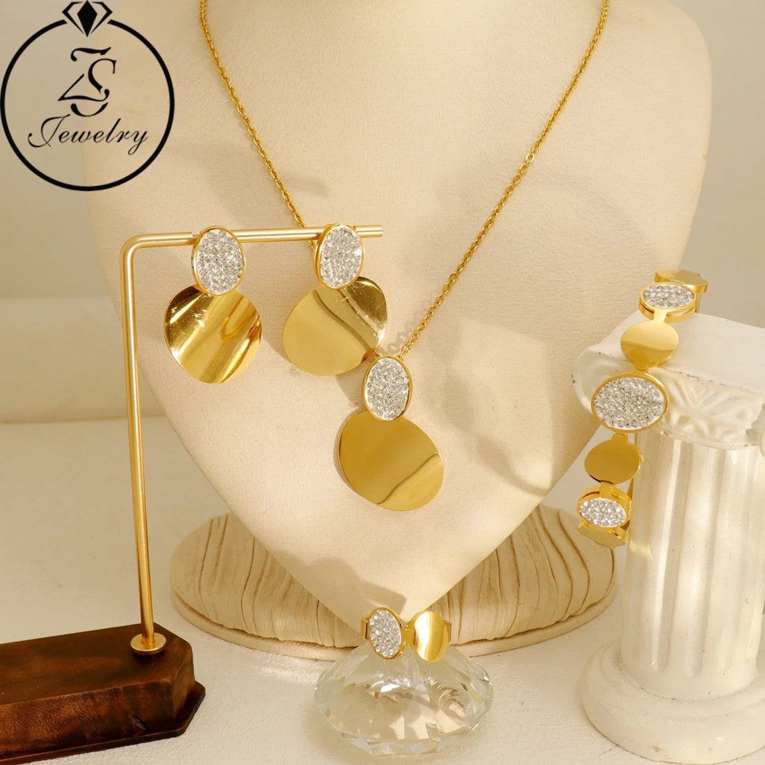 1 Pcs Can Sell Stainless Steel Charm Chain Necklace Bracelet Earrings Ring 4 Pieces Jewelry Set  Fashion Jewelry 4pcs18k
