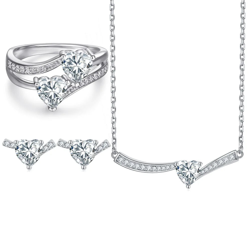 BOYI Valentine's Day Gift Fine Jewelry S925 Sterling Silver Colored Heart Zircon Jewelry Sets for Women