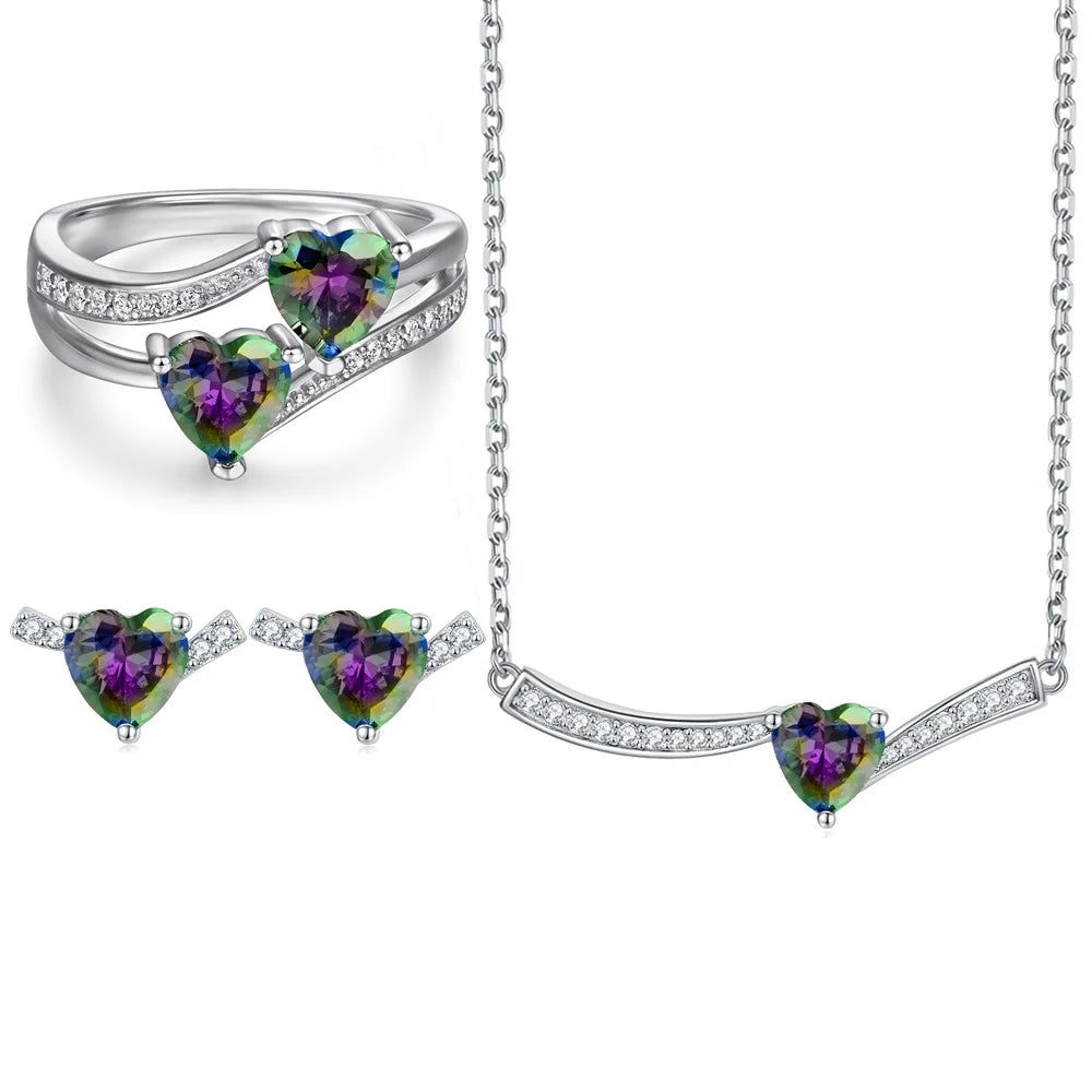 BOYI Valentine's Day Gift Fine Jewelry S925 Sterling Silver Colored Heart Zircon Jewelry Sets for Women