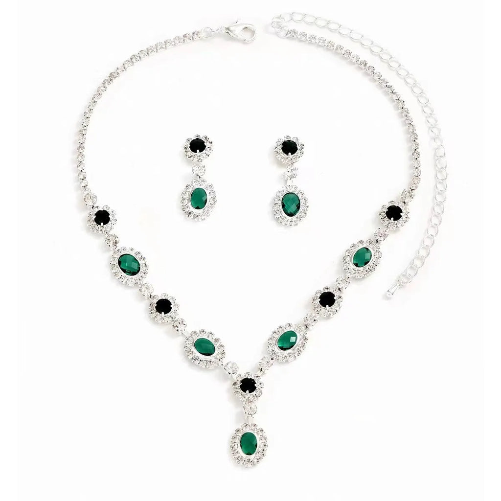 Brand-New High-End Ruby Crystal Necklace Earring Set Light Luxury Original Design Weddings Parties Engagements Gift Idea Brass