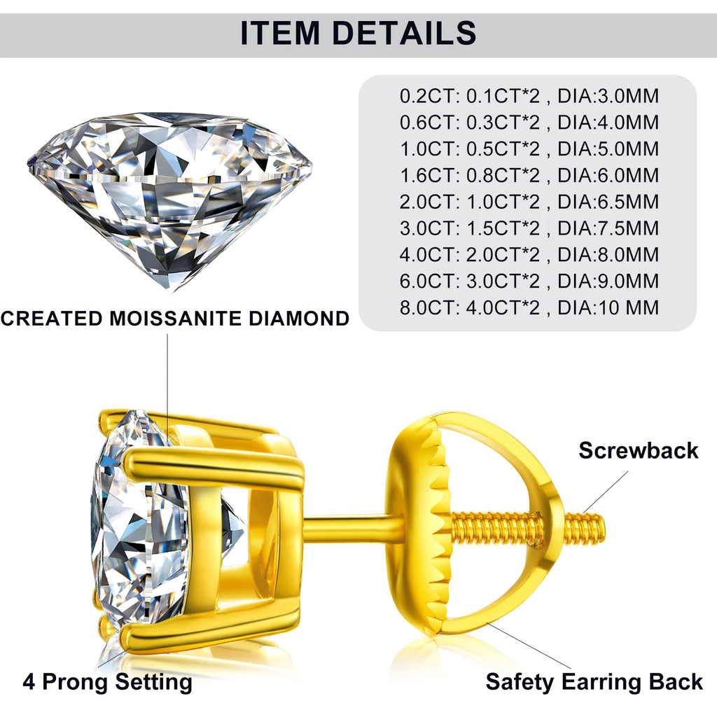 Local US Stock High Quality Women 6.5mm 1ct Classic 925 Sterling Silver VVS Moissanite Solitaire Stud Earrings