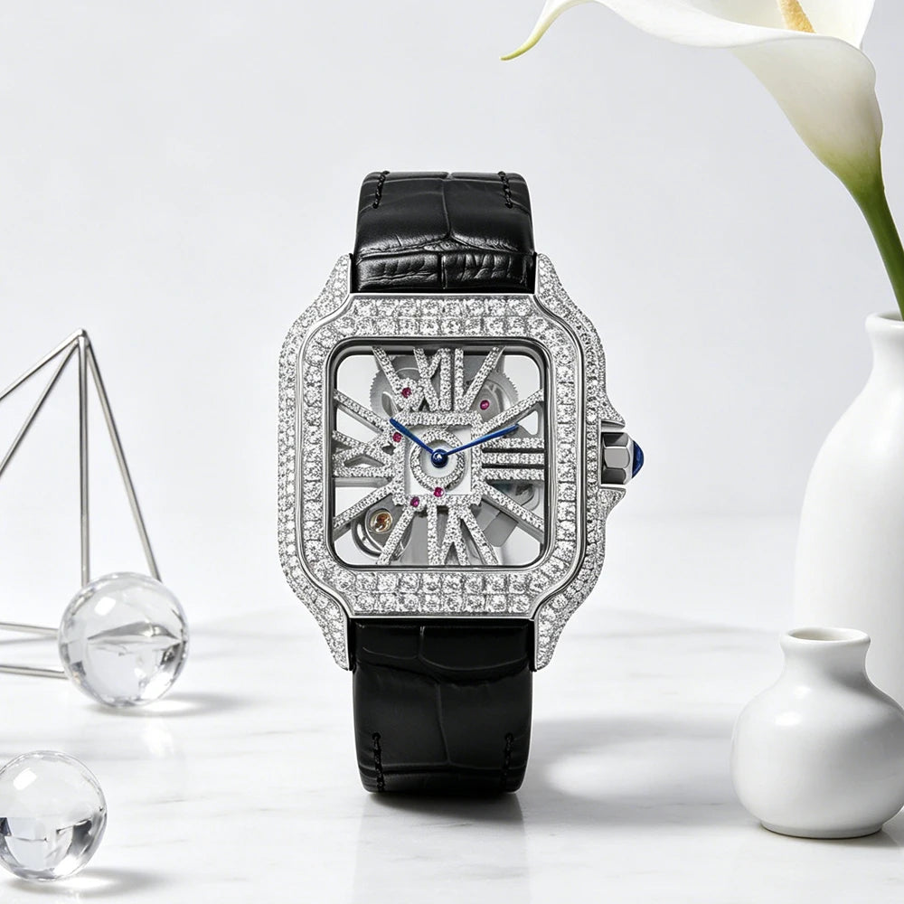 Iced Out Bustdown VVS Moissanite Men Hip Hop Watch Sapphire Crystal Ronda Quartz Movement Pass Diamond Tester Skeleton Watch
