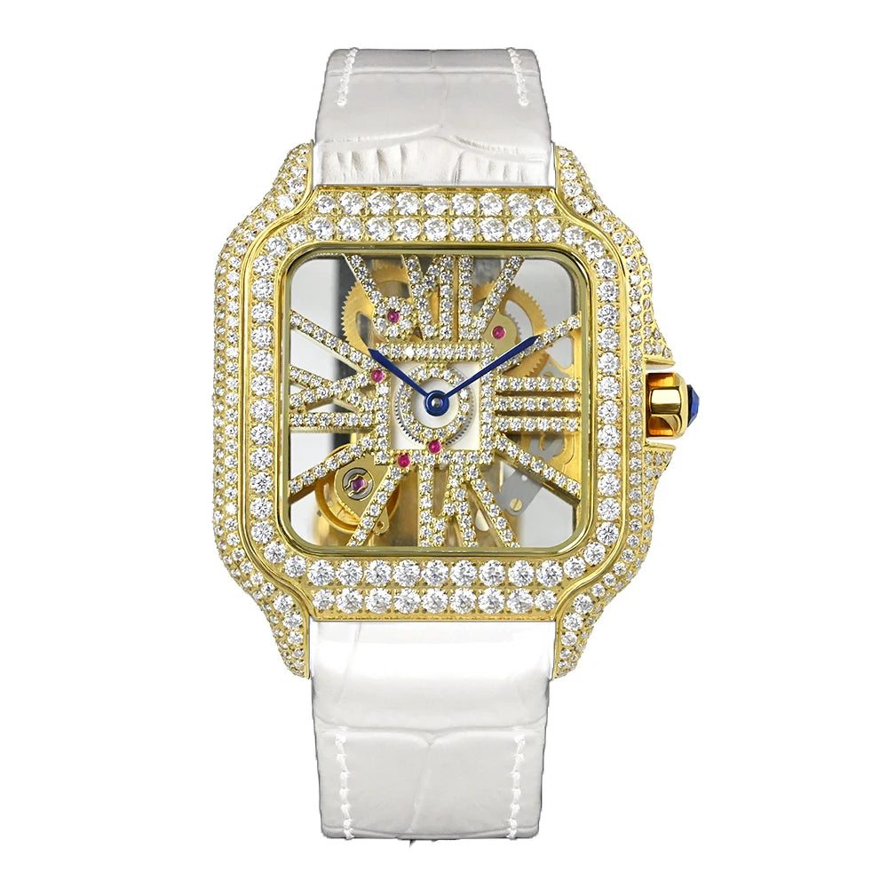 Iced Out Bustdown VVS Moissanite Men Hip Hop Watch Sapphire Crystal Ronda Quartz Movement Pass Diamond Tester Skeleton Watch