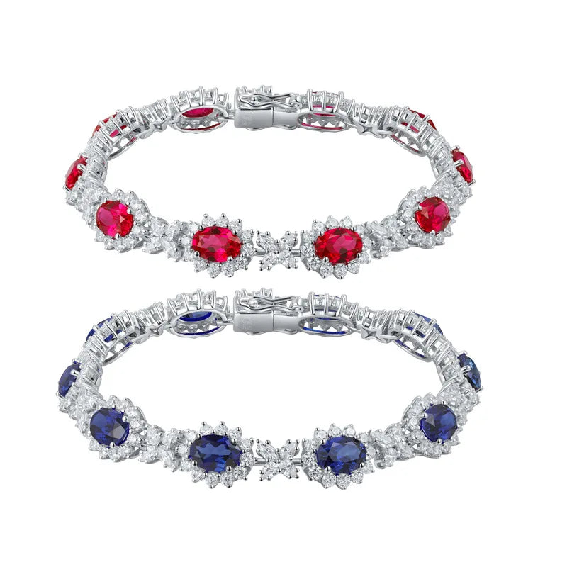 Niche Fashion Natural Sapphire Ruby Iron Link Chain Women's Colorful Gemstone Bracelet-Office/Career Anniversary Gift