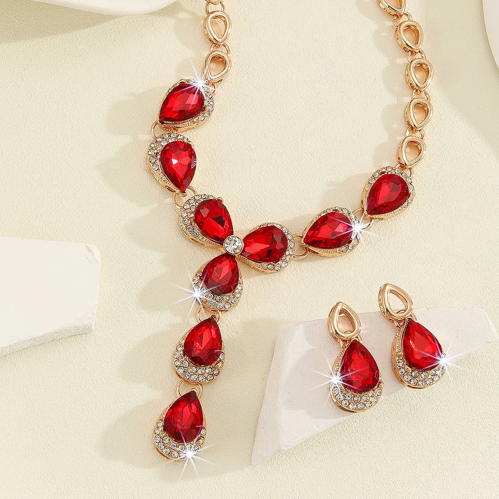 European and American Flowers Necklace and Earrings Set Colorful Jewelry Dress Bride Banquet Accessory for Bridesmaid