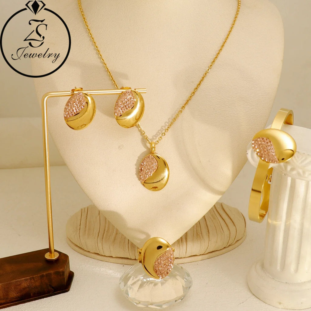 1 Pcs Can Sell Stainless Steel Charm Chain Necklace Bracelet Earrings Ring 4 Pieces Jewelry Set  Fashion Jewelry 4pcs18k