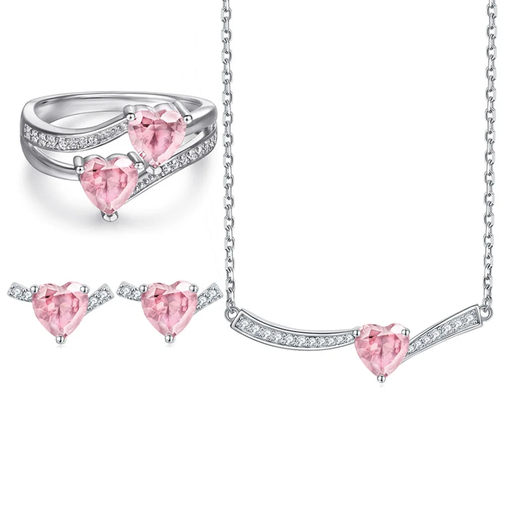 BOYI Valentine's Day Gift Fine Jewelry S925 Sterling Silver Colored Heart Zircon Jewelry Sets for Women
