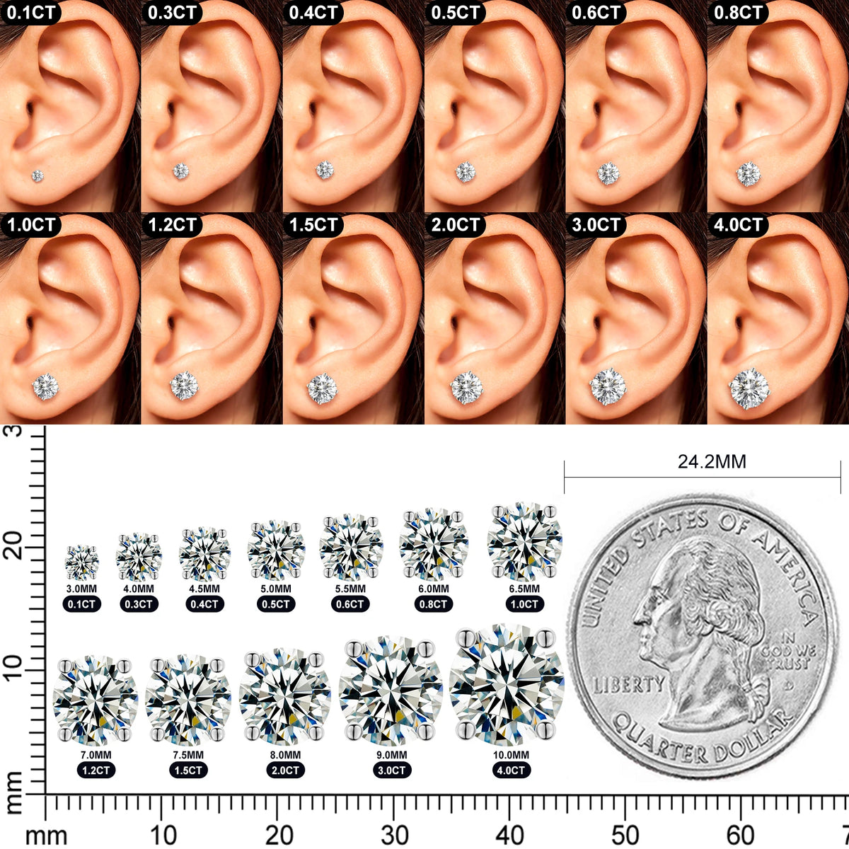 Local US Stock High Quality Women 6.5mm 1ct Classic 925 Sterling Silver VVS Moissanite Solitaire Stud Earrings