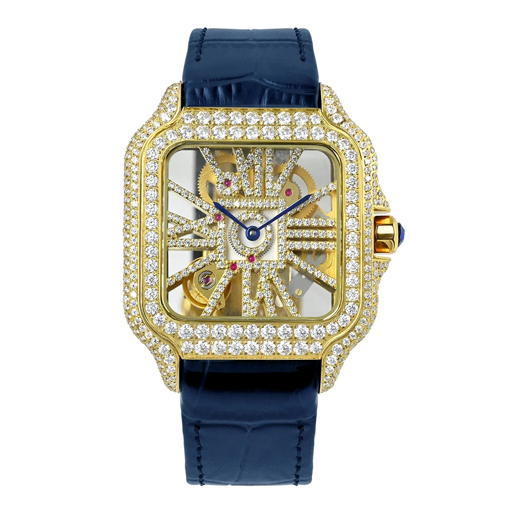 Iced Out Bustdown VVS Moissanite Men Hip Hop Watch Sapphire Crystal Ronda Quartz Movement Pass Diamond Tester Skeleton Watch