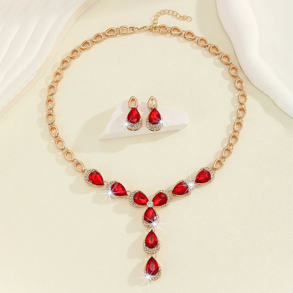 European and American Flowers Necklace and Earrings Set Colorful Jewelry Dress Bride Banquet Accessory for Bridesmaid