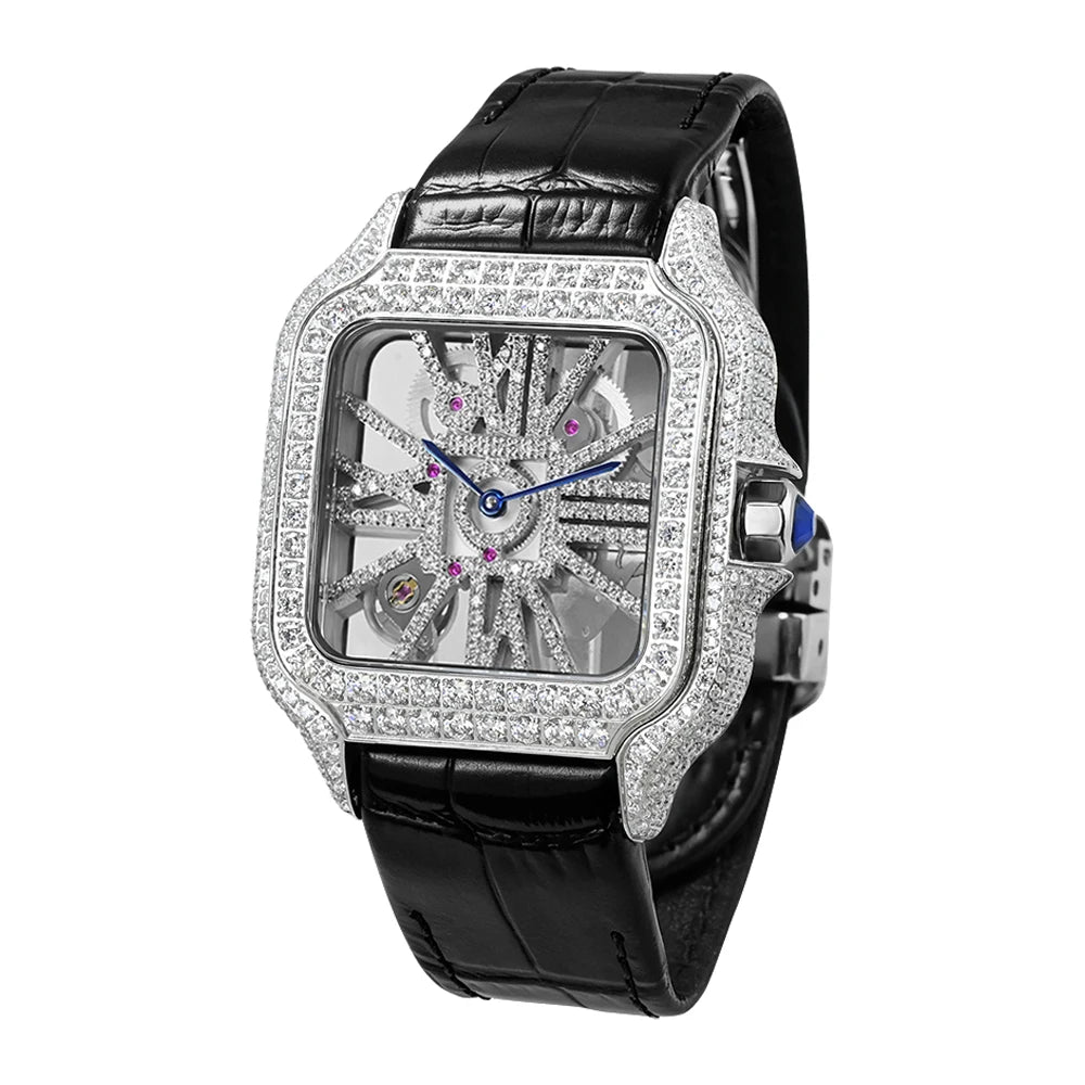 Iced Out Bustdown VVS Moissanite Men Hip Hop Watch Sapphire Crystal Ronda Quartz Movement Pass Diamond Tester Skeleton Watch