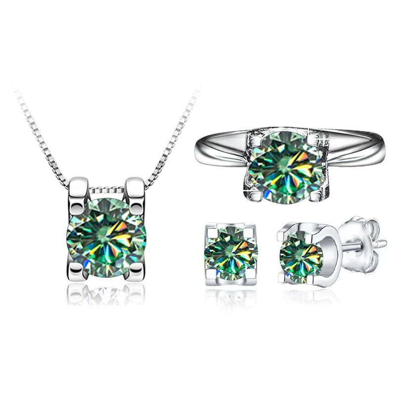BagueRingen-Ensembles de bijoux Moissanite, Boucles d'oreilles, Bague, Collier, Argent regardé 100%, ixde mariage, Cadeaux pour les travailleurs, 1ct, Document D, 925