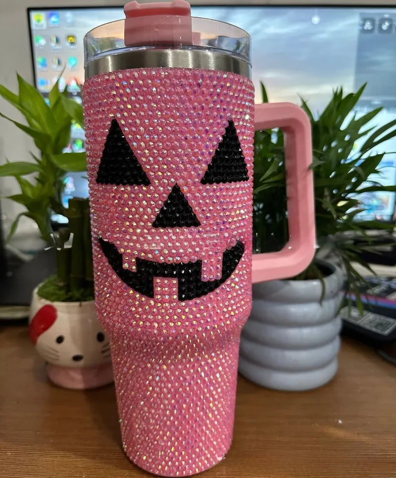 Tasse de voiture à poignée en diamant, gobelet thermos Halloween, gobelet en caoutchouc, grande capacité, vente chaude, Aliments, nouveau produit, 40oz