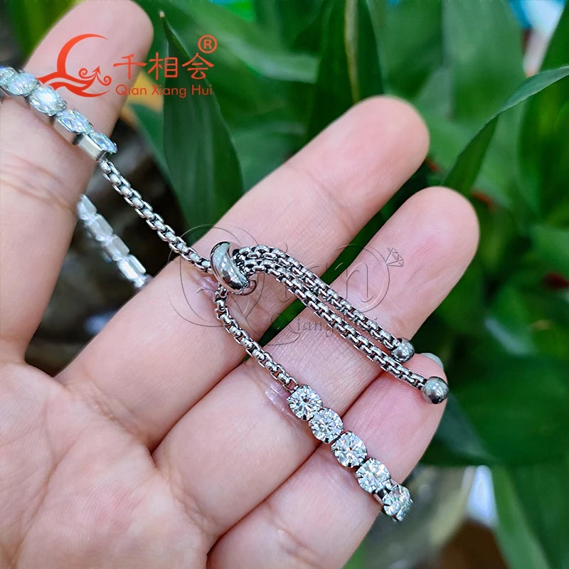 Bracelet réglable en argent pour homme et femme, bijoux en acier inoxydable, Moissanite blanche, degré d'eau pour le bain et la natation, 4mm