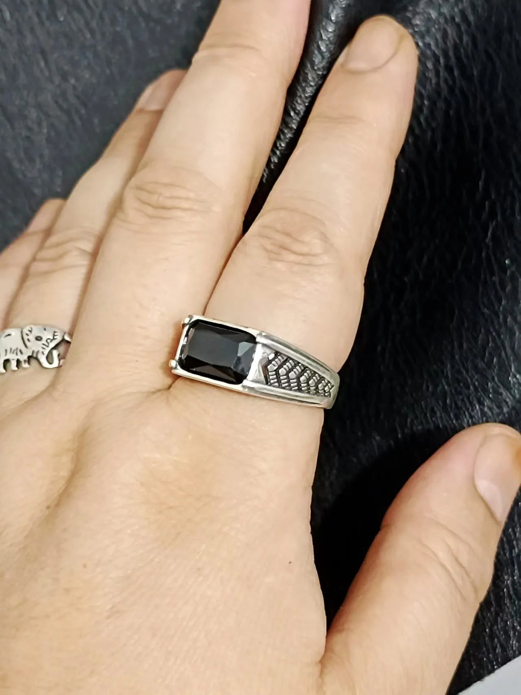 BOCAI-Bague rectangulaire en argent 100% S925 pour homme, bijoux en agate noire naturelle, style punk à la mode, cadeau exquis, livraison directe