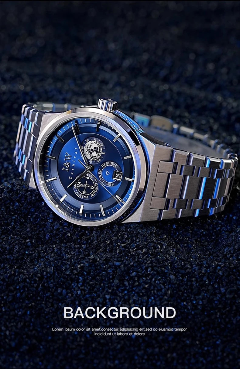 Montre Homme CARNIVAL Montre d'affaires mécanique pour hommes marque de luxe Montre-bracelet automatique 50M étanche 2024 Homme Reloj Hombre