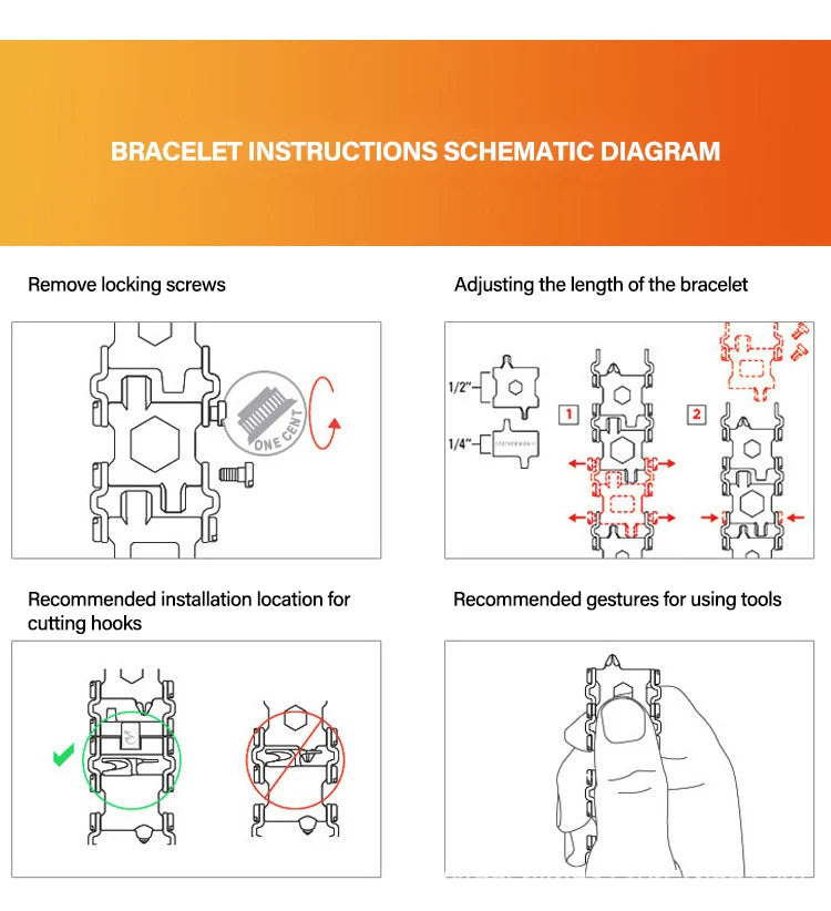 Bracelet multifonctionnel en acier inoxydable pour hommes, outil d'extérieur, 29 en 1, Bracelet de montre pour Couple européen et américain