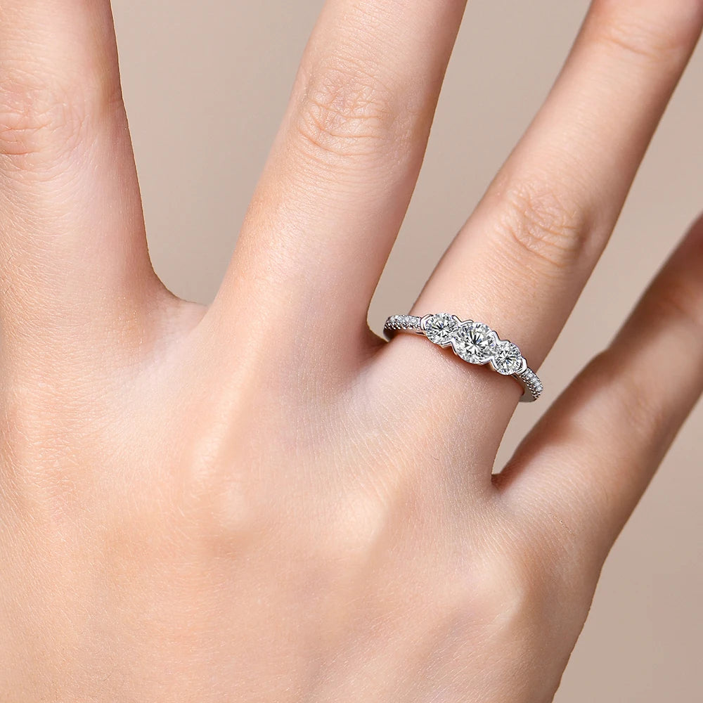 ATTAGEMS-Bagues en diamant Moissanite pour hommes et femmes, 3 matiques rondes, argent S925 plaqué or, bijoux de fête de fiançailles, cadeau, nouveau, 1,2 CTW