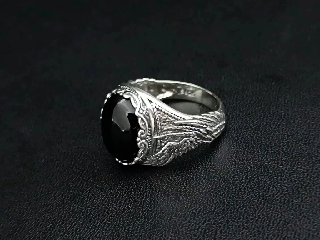 BOCAI-Bague en Agate Noire Naturelle pour Homme, Bijoux en Argent 100% S925, Style Punk à la Mode, Cadeau Exquis, Livraison Directe