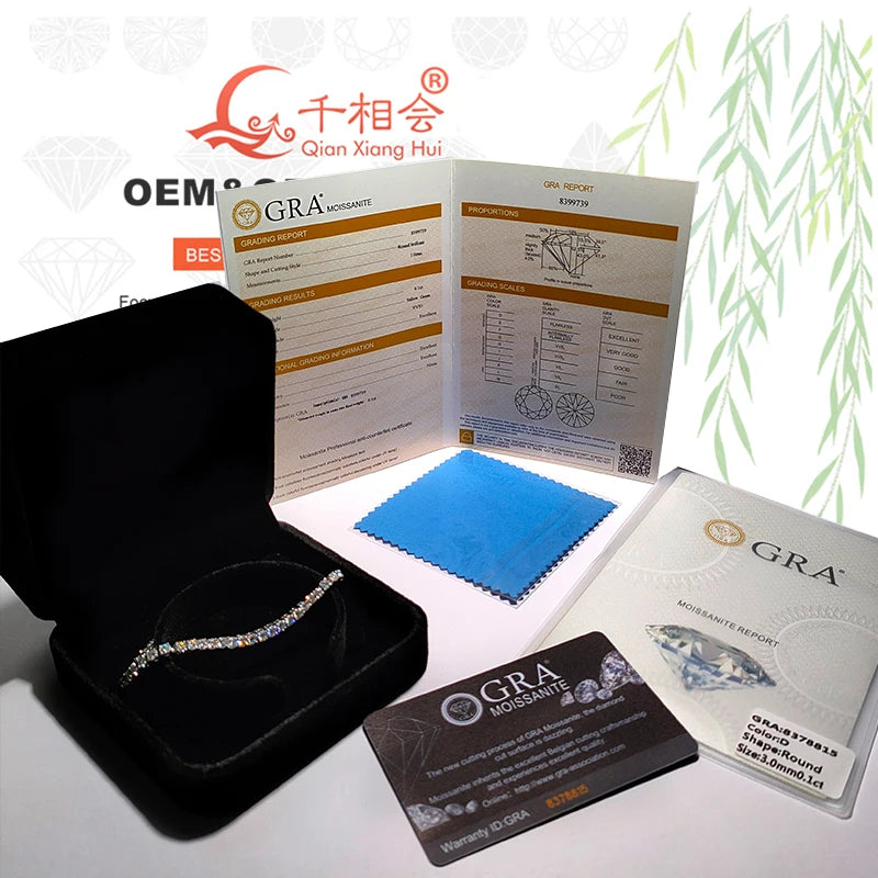 Bracelet réglable en argent pour homme et femme, bijoux en acier inoxydable, Moissanite blanche, degré d'eau pour le bain et la natation, 4mm