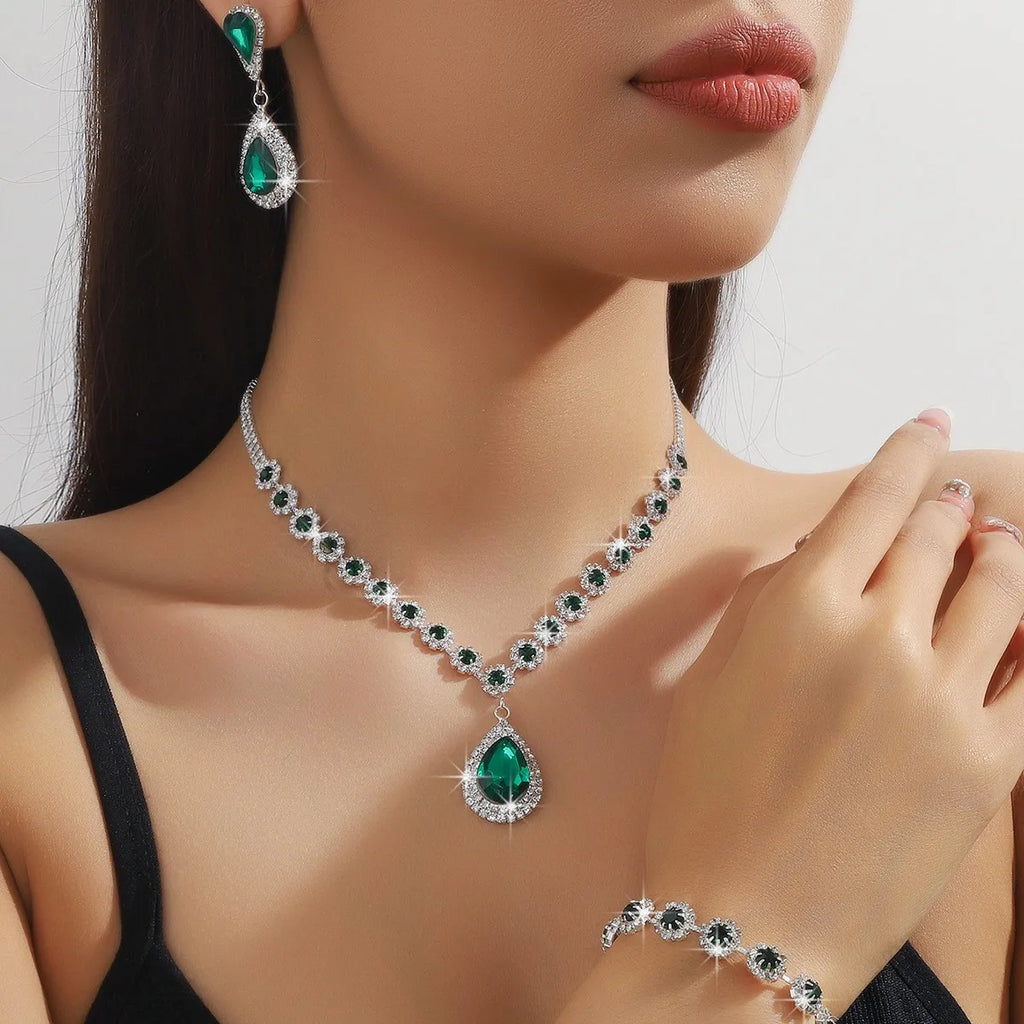 4PC femmes mode goutte d'eau fleur collier boucles d'oreilles Bracelet ensemble de bijoux fête de mariage Festival cadeau-8065