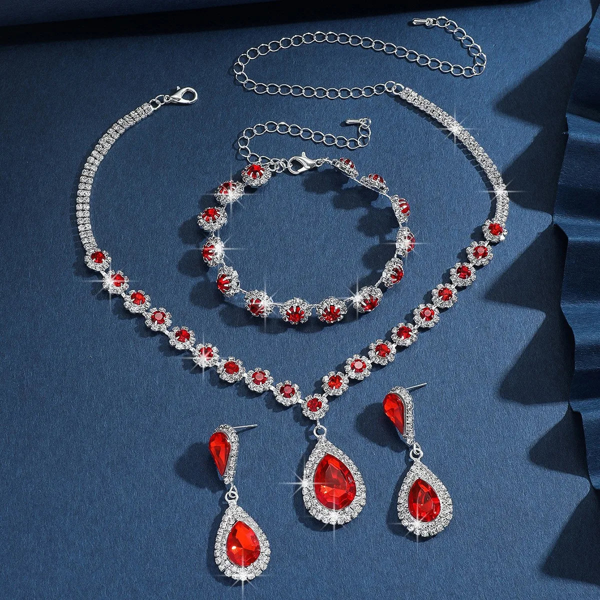 4PC femmes mode goutte d'eau fleur collier boucles d'oreilles Bracelet ensemble de bijoux fête de mariage Festival cadeau-8065