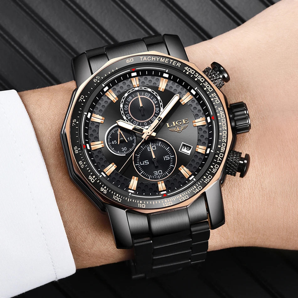 Nouveau Sport Chronographe Hommes Montres Top Marque De Luxe En Acier Plein Quartz Horloge Étanche Grand Cadran Montre Hommes