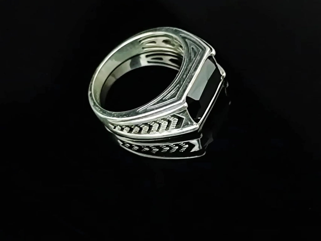 BOCAI-Bague rectangulaire en argent 100% S925 pour homme, bijoux en agate noire naturelle, style punk à la mode, cadeau exquis, livraison directe