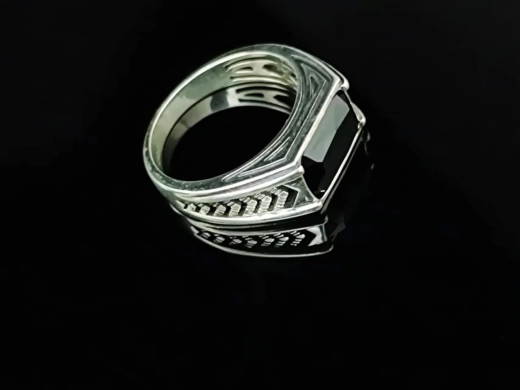 BOCAI-Bague rectangulaire en argent 100% S925 pour homme, bijoux en agate noire naturelle, style punk à la mode, cadeau exquis, livraison directe