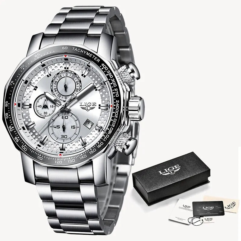 Nouveau Sport Chronographe Hommes Montres Top Marque De Luxe En Acier Plein Quartz Horloge Étanche Grand Cadran Montre Hommes