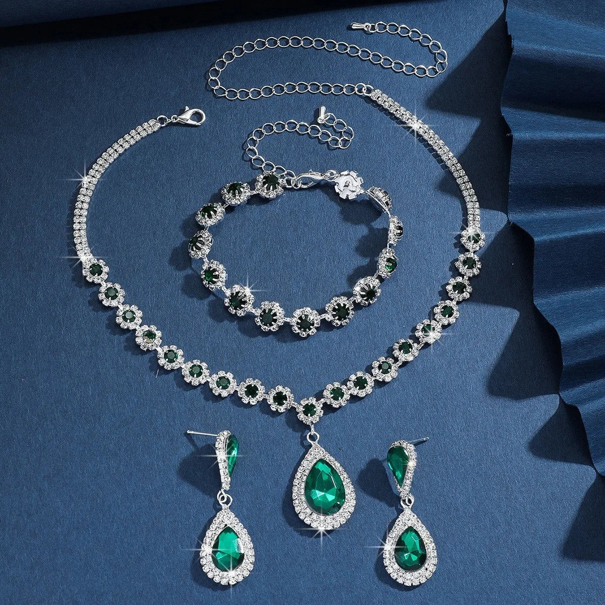 4PC femmes mode goutte d'eau fleur collier boucles d'oreilles Bracelet ensemble de bijoux fête de mariage Festival cadeau-8065