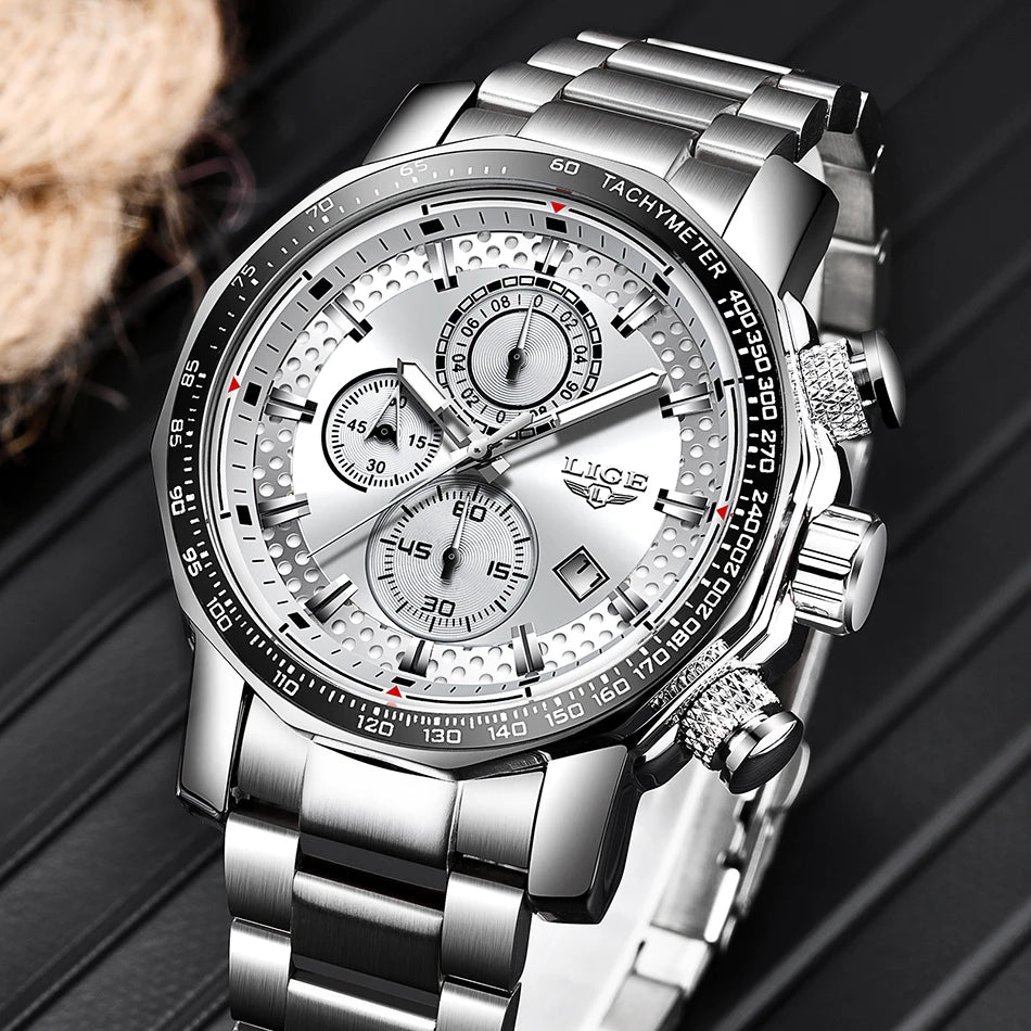 Nouveau Sport Chronographe Hommes Montres Top Marque De Luxe En Acier Plein Quartz Horloge Étanche Grand Cadran Montre Hommes