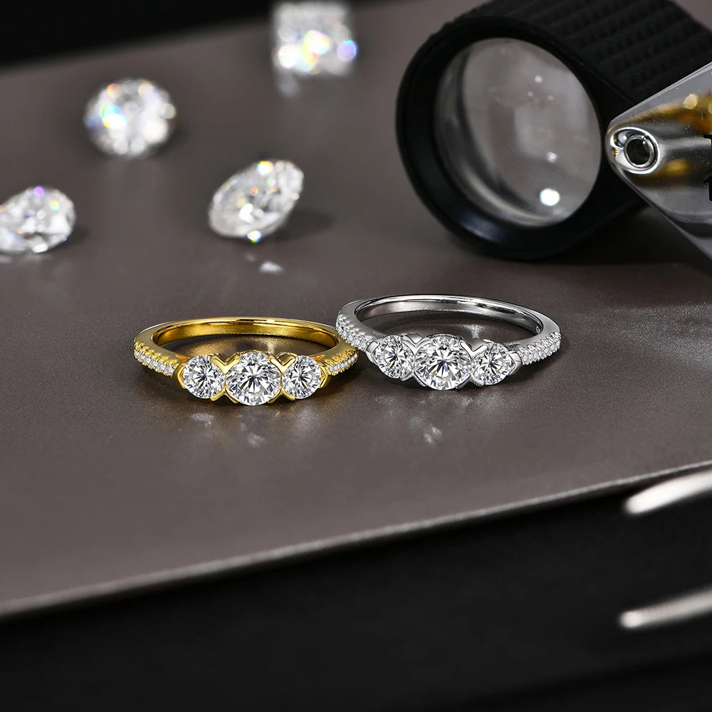 ATTAGEMS-Bagues en diamant Moissanite pour hommes et femmes, 3 matiques rondes, argent S925 plaqué or, bijoux de fête de fiançailles, cadeau, nouveau, 1,2 CTW