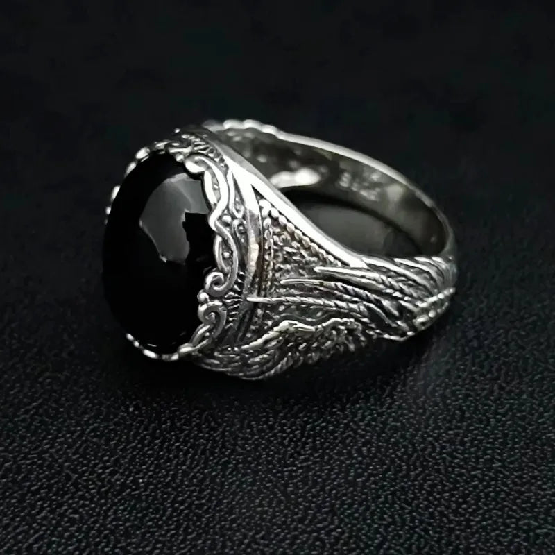 BOCAI-Bague en Agate Noire Naturelle pour Homme, Bijoux en Argent 100% S925, Style Punk à la Mode, Cadeau Exquis, Livraison Directe