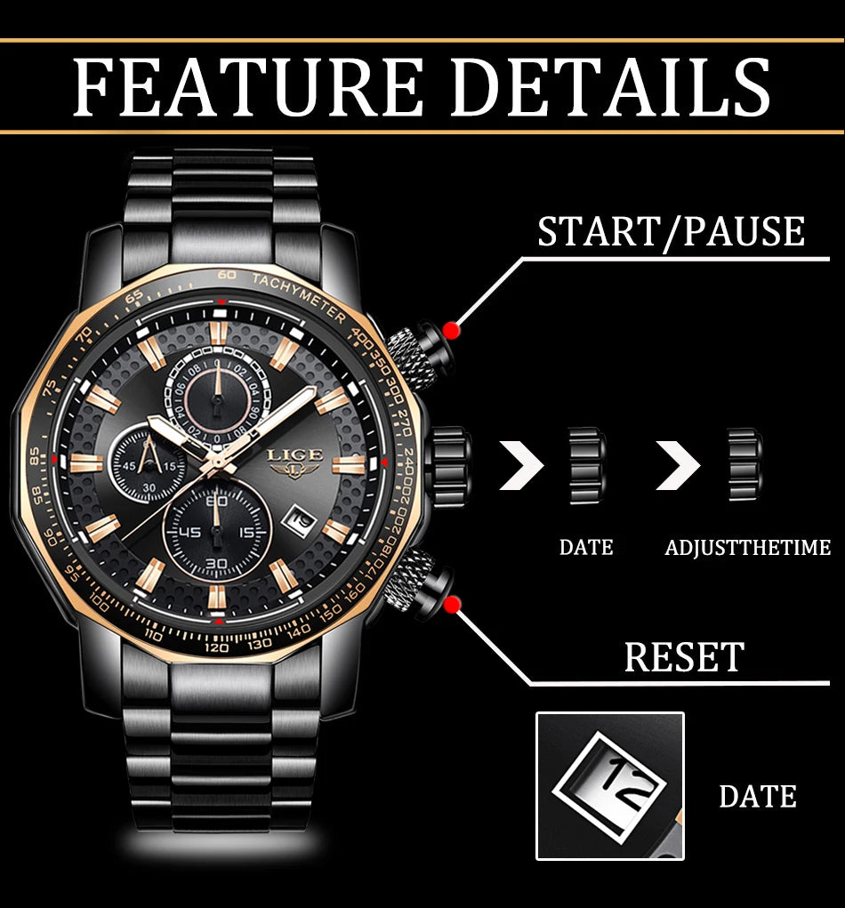Nouveau Sport Chronographe Hommes Montres Top Marque De Luxe En Acier Plein Quartz Horloge Étanche Grand Cadran Montre Hommes