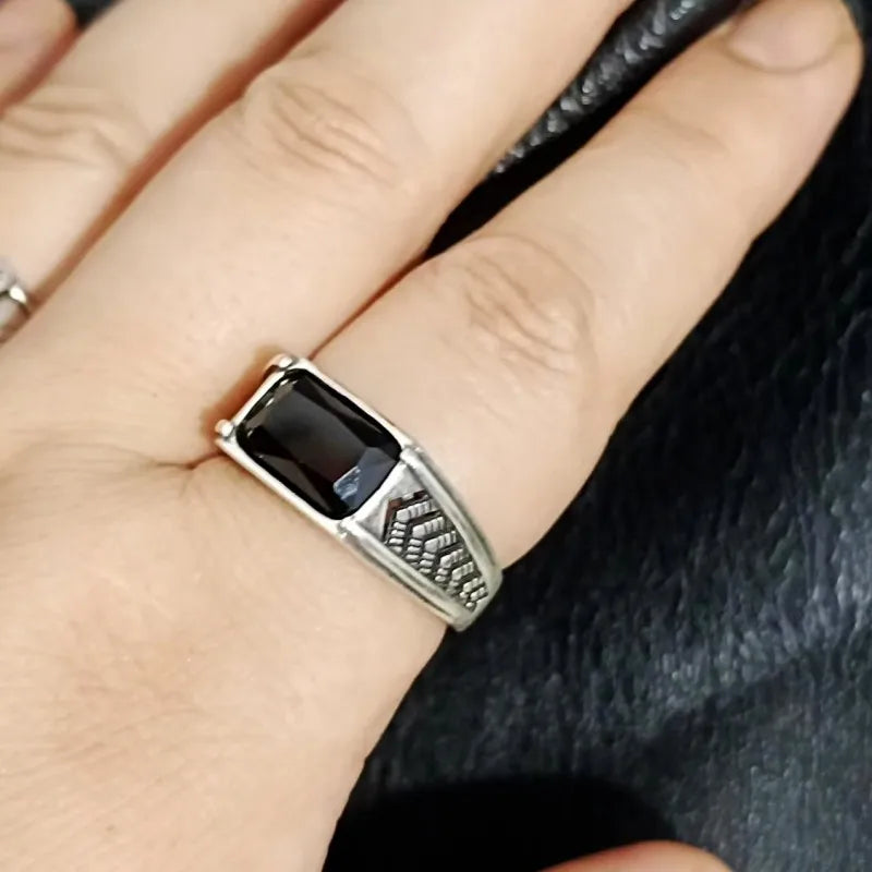 BOCAI-Bague rectangulaire en argent 100% S925 pour homme, bijoux en agate noire naturelle, style punk à la mode, cadeau exquis, livraison directe