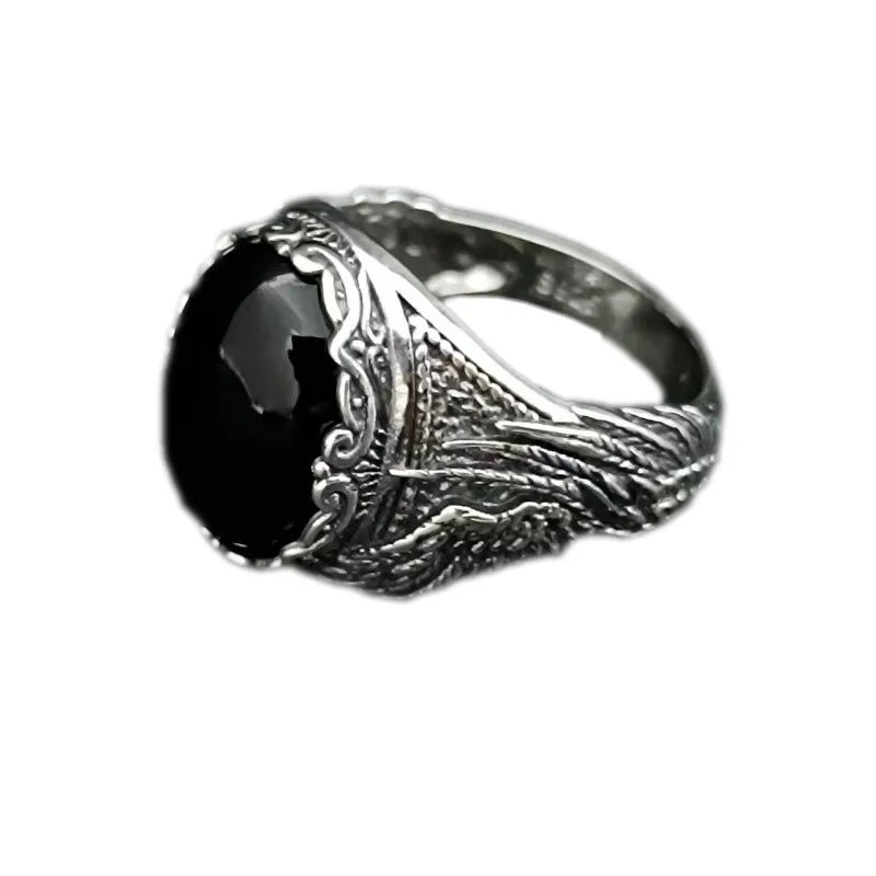 BOCAI-Bague en Agate Noire Naturelle pour Homme, Bijoux en Argent 100% S925, Style Punk à la Mode, Cadeau Exquis, Livraison Directe