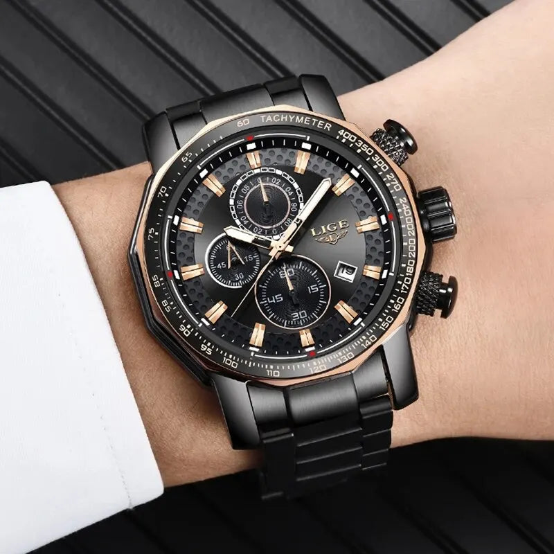 Nouveau Sport Chronographe Hommes Montres Top Marque De Luxe En Acier Plein Quartz Horloge Étanche Grand Cadran Montre Hommes