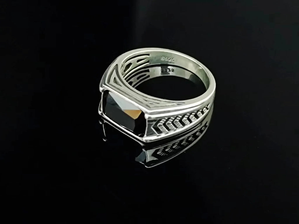 BOCAI-Bague rectangulaire en argent 100% S925 pour homme, bijoux en agate noire naturelle, style punk à la mode, cadeau exquis, livraison directe